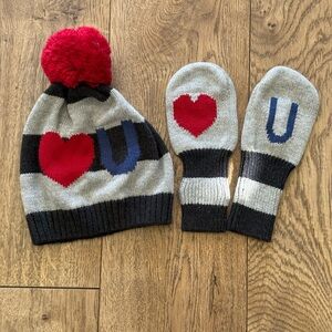 Gap Kids Love U Hat and Mittens Set - Red, Blue, Gray